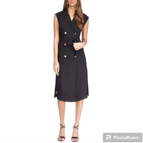 Michael Kors Women's Button Front Belted Dress Black Size Small - Picture 2 of 7